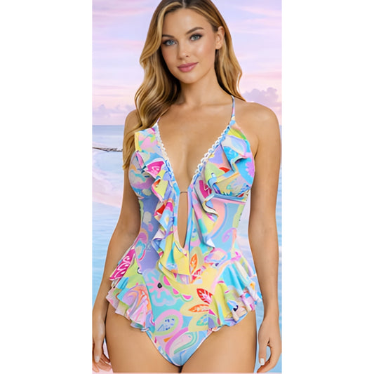 Michaela Paisley Multi-Color Ruffle One-Piece Swimsuit